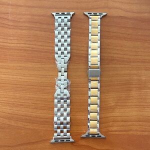 Set of Two Silver and Gold Metal Watch Bands and Two Snap on Covers